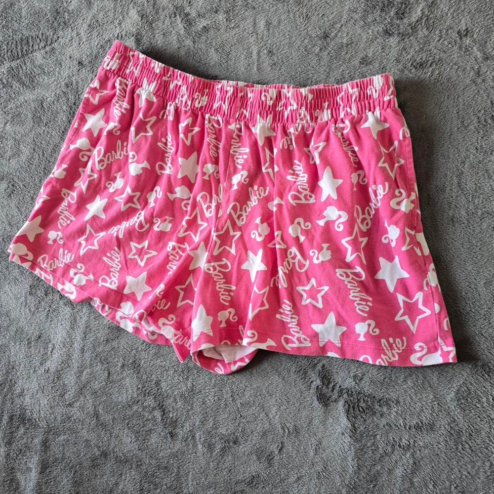 Hybrid Apparel Barbie Pink Sleep Shorts 2X Logo & Stars Print Pajama Lounge Pant - Picture 5 of 14